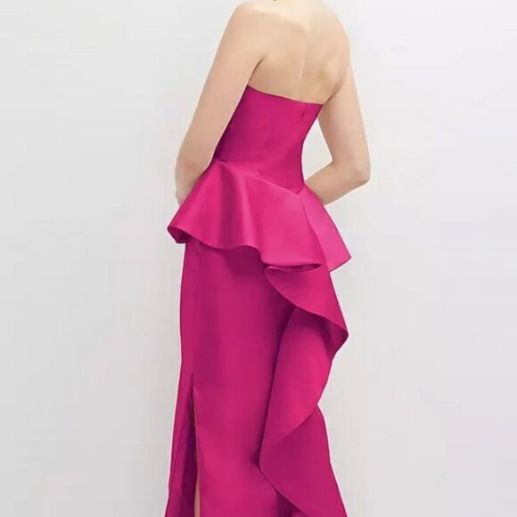 Alfred Sung Think Pink Strapless Ruffle High-Low Satin Gown D838 - Picture 5 of 6